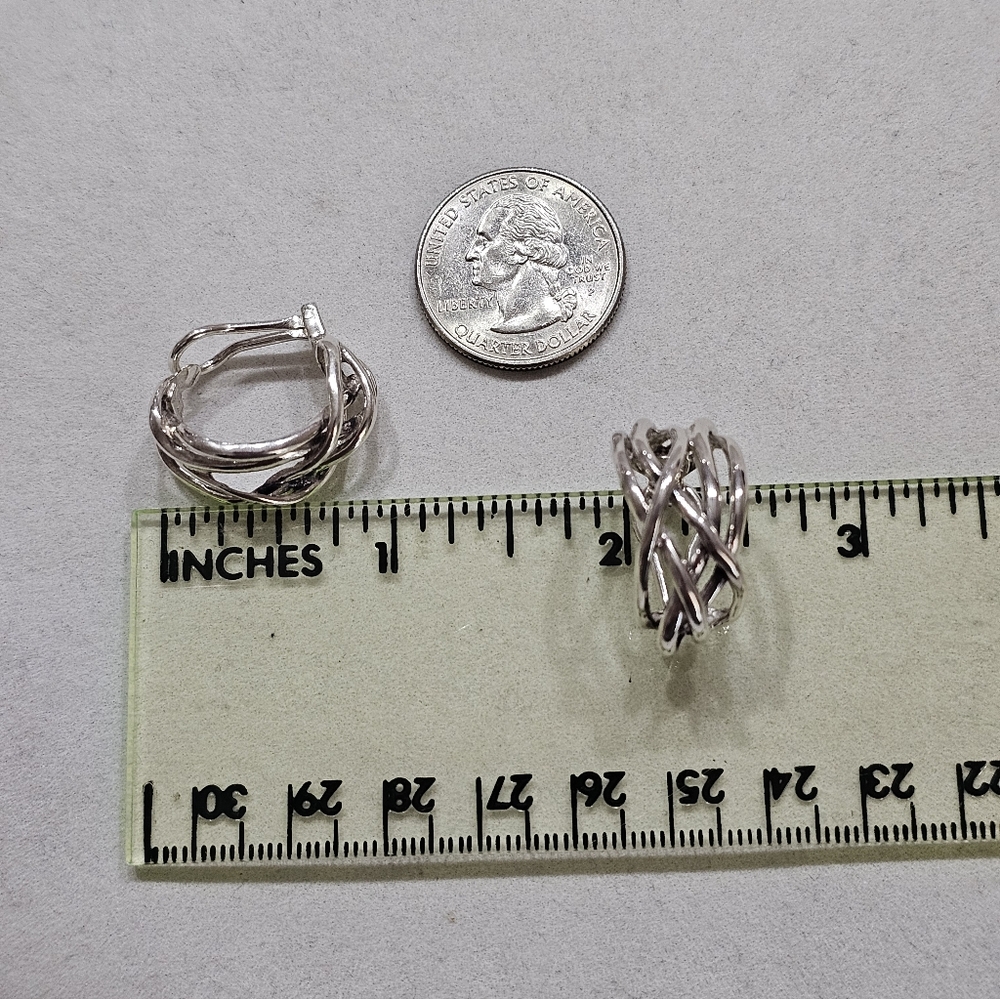 Silpada Clip-on 925 Silver Intertwined Crossover Hoop Earrings Rare - Picture 13 of 13